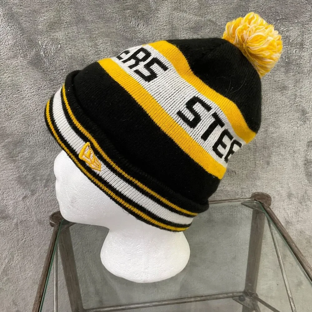 Pittsburgh Steelers New Era LOGO Pom Knit Beanie Hat NFL Black Yellow OSFM